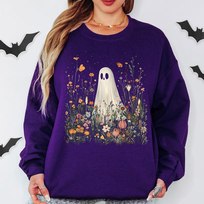 Ghost Wildflower Sweatshirt, Cute Halloween Sweatshirt, Floral Ghost Crewneck, Spooky Cottagecore Sweatshirt, Fall Ghost Pullover