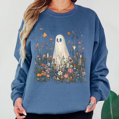 Ghost Wildflower Sweatshirt, Cute Halloween Sweatshirt, Floral Ghost Crewneck, Spooky Cottagecore Sweatshirt, Fall Ghost Pullover