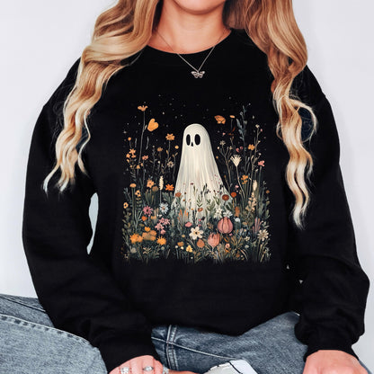 Ghost Wildflower Sweatshirt, Cute Halloween Sweatshirt, Floral Ghost Crewneck, Spooky Cottagecore Sweatshirt, Fall Ghost Pullover