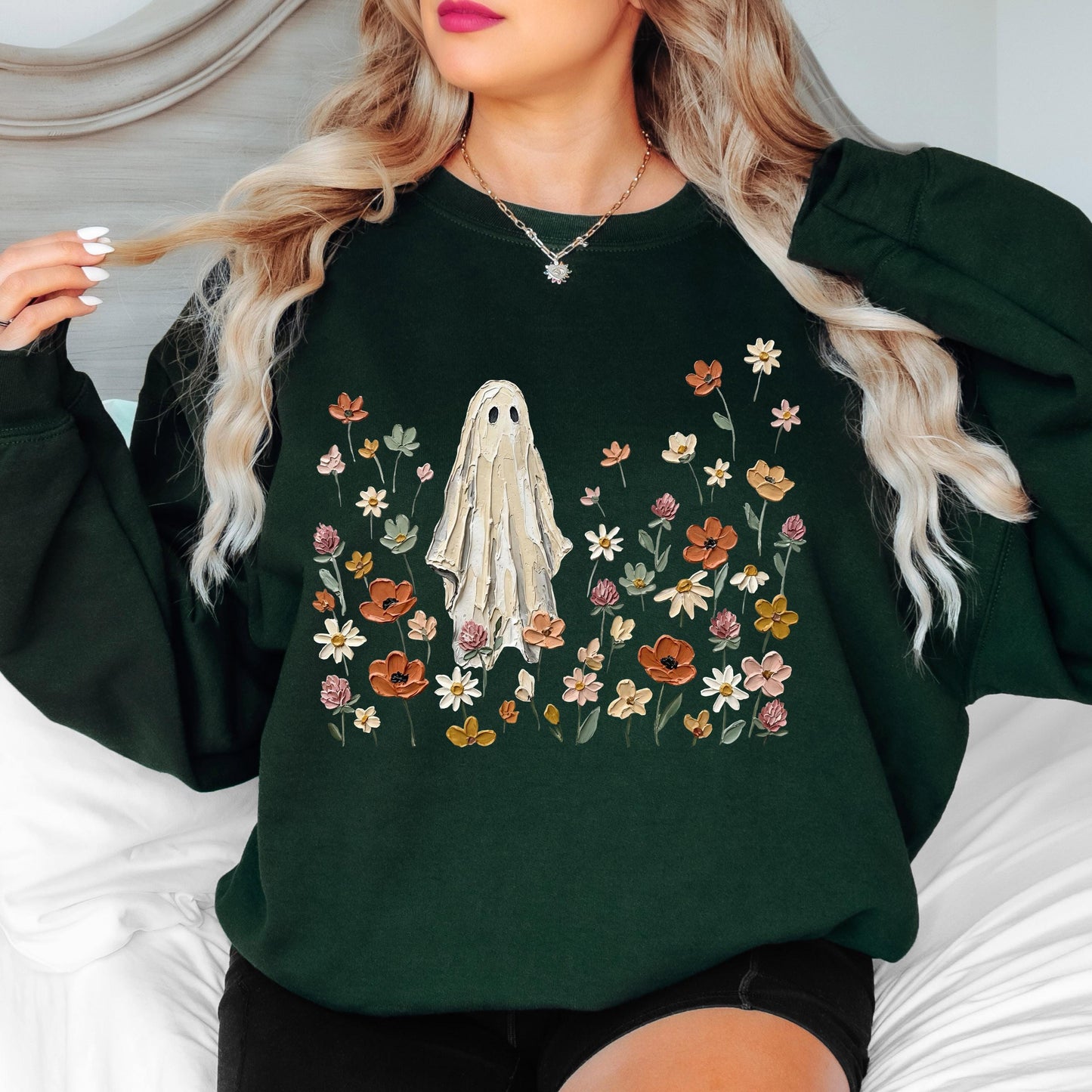 Ghost Wildflower Sweatshirt, Cute Halloween Sweatshirt, Floral Ghost Crewneck, Spooky Cottagecore Sweatshirt, Fall Ghost Pullover