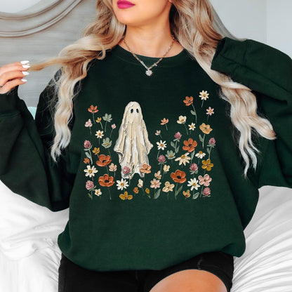 Ghost Wildflower Sweatshirt, Cute Halloween Sweatshirt, Floral Ghost Crewneck, Spooky Cottagecore Sweatshirt, Fall Ghost Pullover
