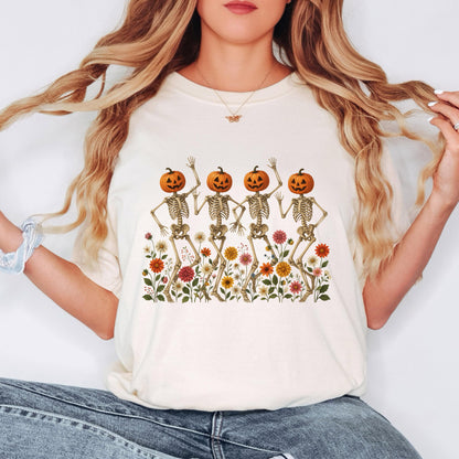 Pumpkin Skeleton Shirt, Dancing Skeleton Tee, Halloween Pumpkin Shirt, Spooky Season Tee, Comfort Colors Shirt
