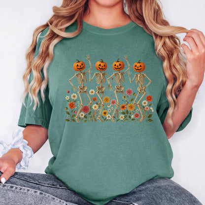 Pumpkin Skeleton Shirt, Dancing Skeleton Tee, Halloween Pumpkin Shirt, Spooky Season Tee, Comfort Colors Shirt