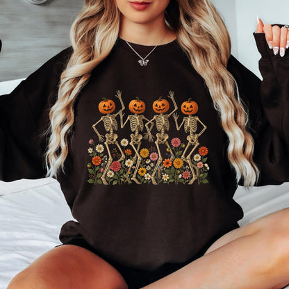 Pumpkin Skeleton Sweatshirt, Dancing Skeleton Crewneck, Halloween Pumpkin Sweatshirt, Spooky Season Pullover