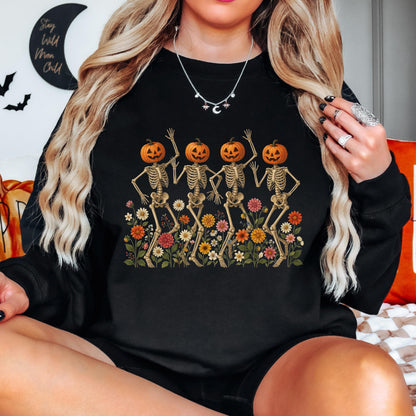 Pumpkin Skeleton Sweatshirt, Dancing Skeleton Crewneck, Halloween Pumpkin Sweatshirt, Spooky Season Pullover
