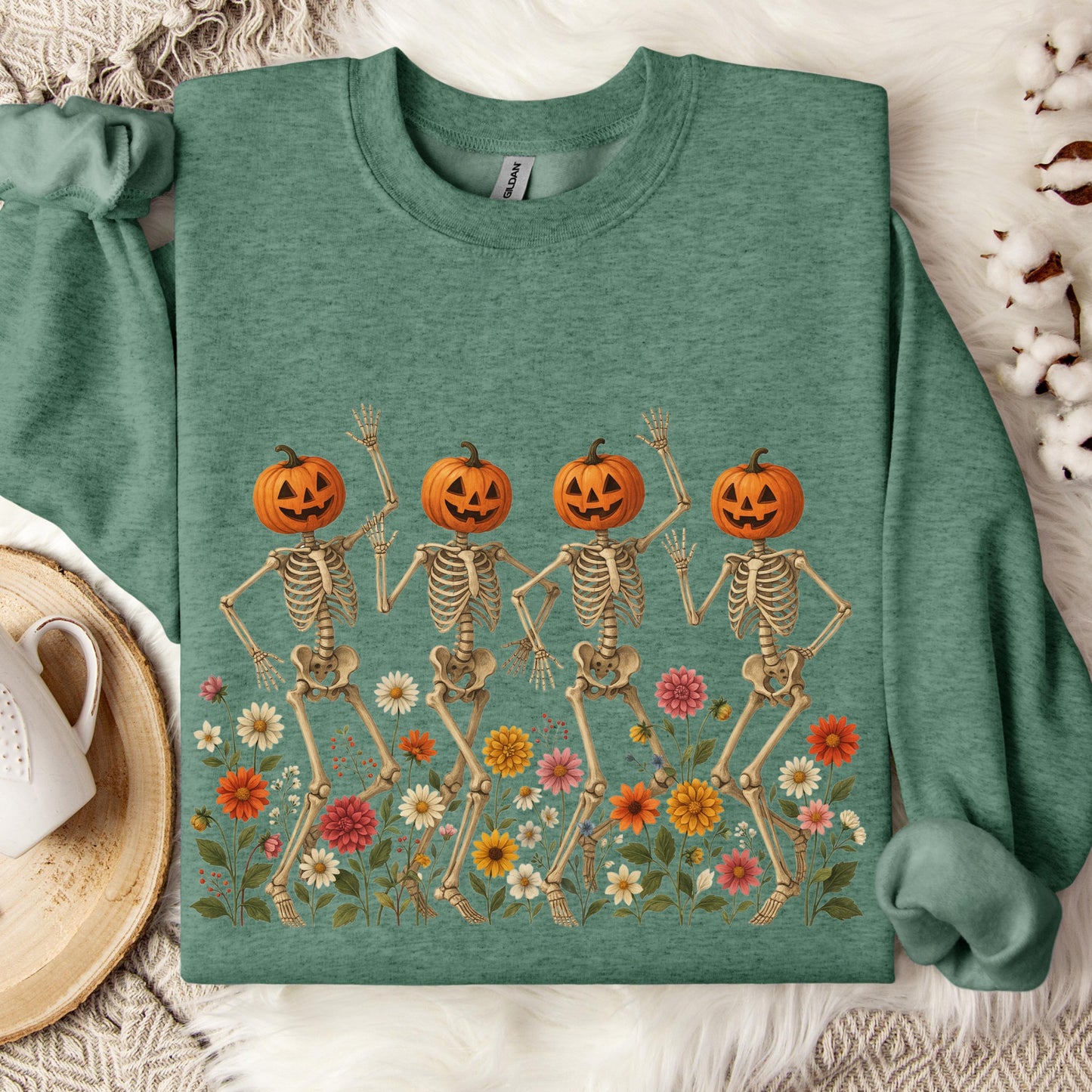 Pumpkin Skeleton Sweatshirt, Dancing Skeleton Crewneck, Halloween Pumpkin Sweatshirt, Spooky Season Pullover