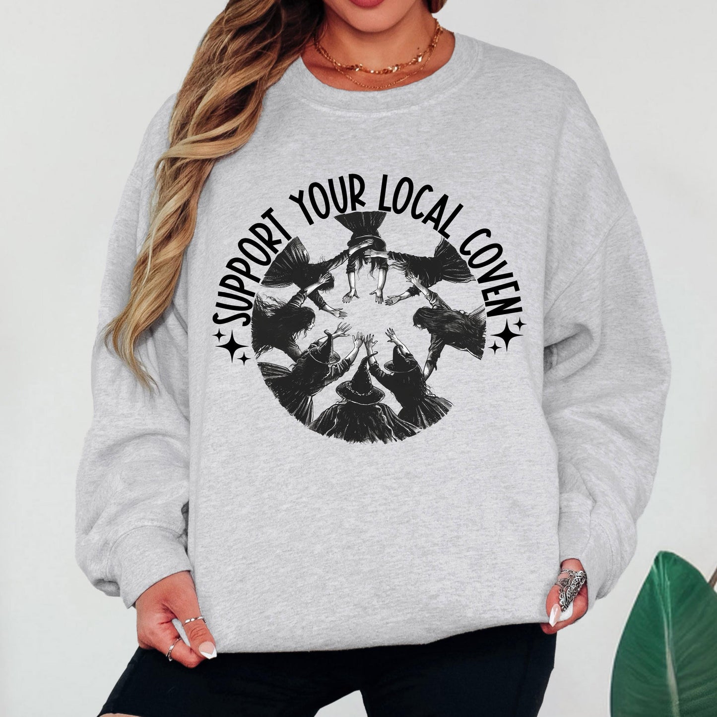 Support Your Local Coven Sweatshirt, Witch Circle Crewneck, Vintage Halloween Sweatshirt, Spooky Season Sweatshirt