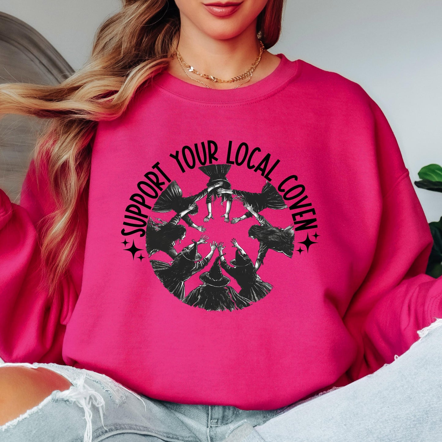 Support Your Local Coven Sweatshirt, Witch Circle Crewneck, Vintage Halloween Sweatshirt, Spooky Season Sweatshirt