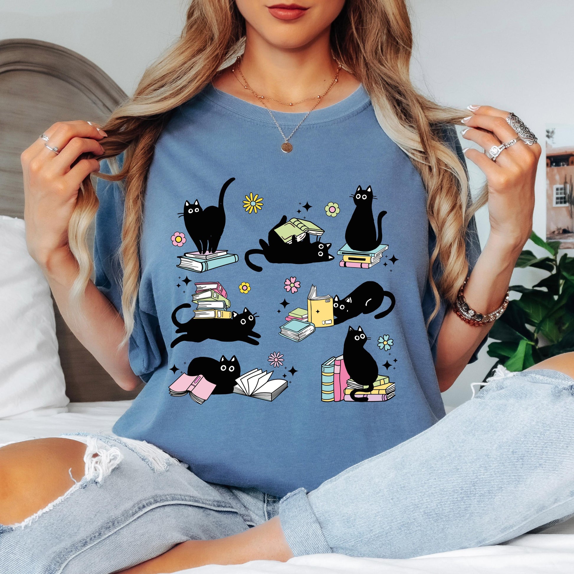 Black Cat Book Lover Shirt, Reading Cat Shirt, Cute Bookworm Tee, Cat Lover Graphic Shirt, Comfort Colors Reader Shirt
