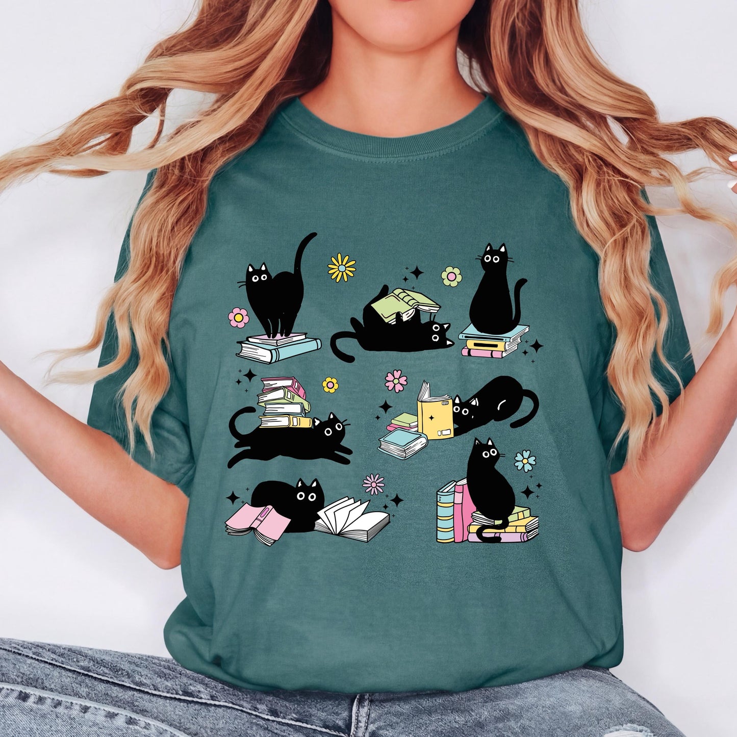 Black Cat Book Lover Shirt, Reading Cat Shirt, Cute Bookworm Tee, Cat Lover Graphic Shirt, Comfort Colors Reader Shirt