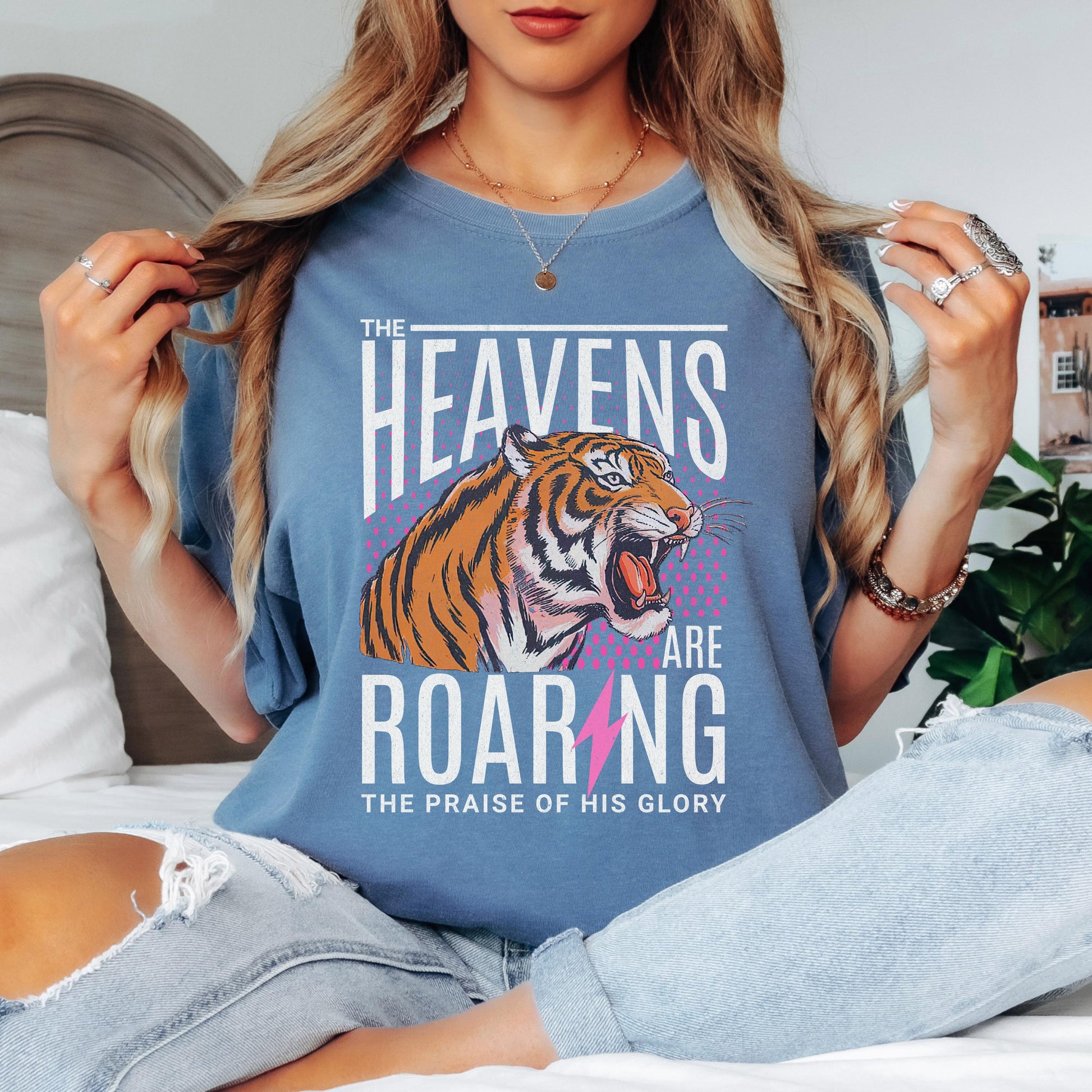 The Heavens Are Roaring Shirt, Christian Tiger Graphic Tee, Faith Bible Verse Shirt, Worship Graphic, Vintage Christian Tee, Comfort Colors