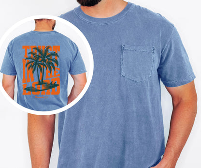 Trust in the Lord Shirt, Proverbs 3:5 Christian Shirt, Palm Tree Surf Graphic Tee, Beach Faith Shirt, Comfort Colors Men's Pocket Tee