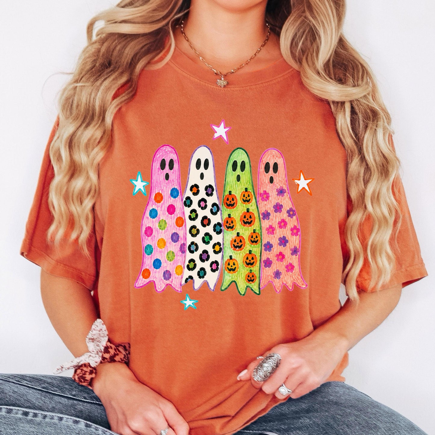Cute Halloween Ghost Shirt, Colorful Ghost Tee, Retro Halloween Shirt, Spooky Season Tee, Cute Ghost Graphic Shirt, Fall Halloween Tee