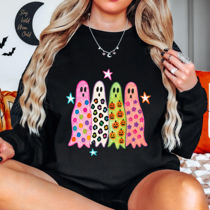 Cute Halloween Ghost Sweatshirt, Colorful Ghost Crewneck, Retro Halloween Sweatshirt, Spooky Season Pullover, Cute Fall Ghost Sweatshirt