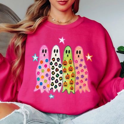 Cute Halloween Ghost Sweatshirt, Colorful Ghost Crewneck, Retro Halloween Sweatshirt, Spooky Season Pullover, Cute Fall Ghost Sweatshirt