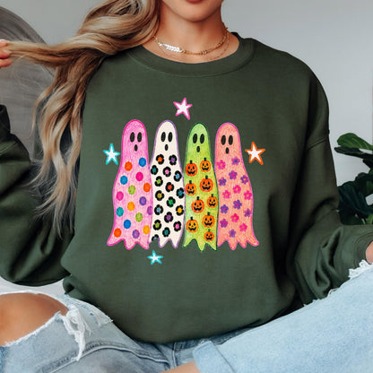 Cute Halloween Ghost Sweatshirt, Colorful Ghost Crewneck, Retro Halloween Sweatshirt, Spooky Season Pullover, Cute Fall Ghost Sweatshirt