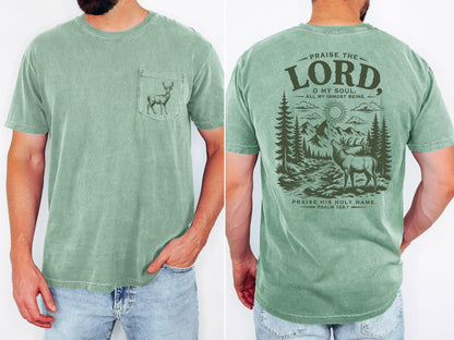 Comfort Colors 6030 Christian Pocket T Shirt, Garment Dyed Pocket Tee, Unisex T Shirt, Personalized Shirt, Praise The Lord Pslam 103:1