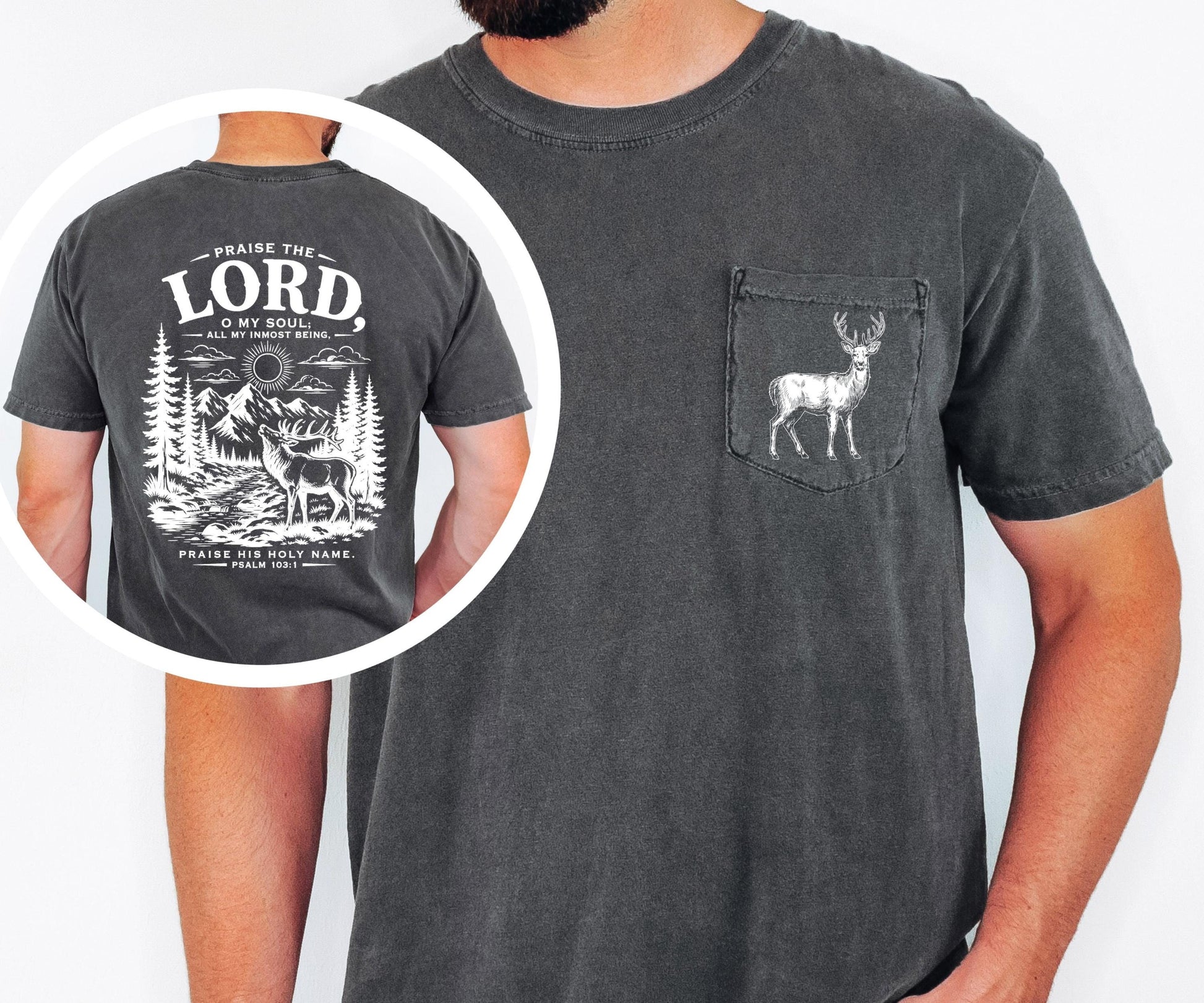 Comfort Colors 6030 Christian Pocket T Shirt, Garment Dyed Pocket Tee, Unisex T Shirt, Personalized Shirt, Praise The Lord Pslam 103:1