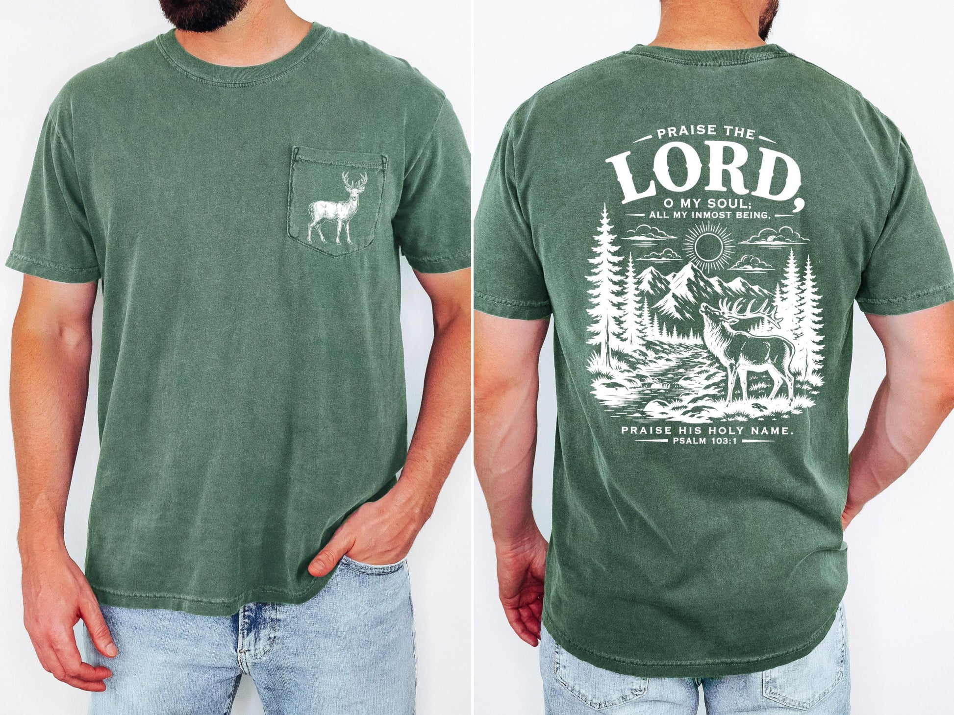 Comfort Colors 6030 Christian Pocket T Shirt, Garment Dyed Pocket Tee, Unisex T Shirt, Personalized Shirt, Praise The Lord Pslam 103:1
