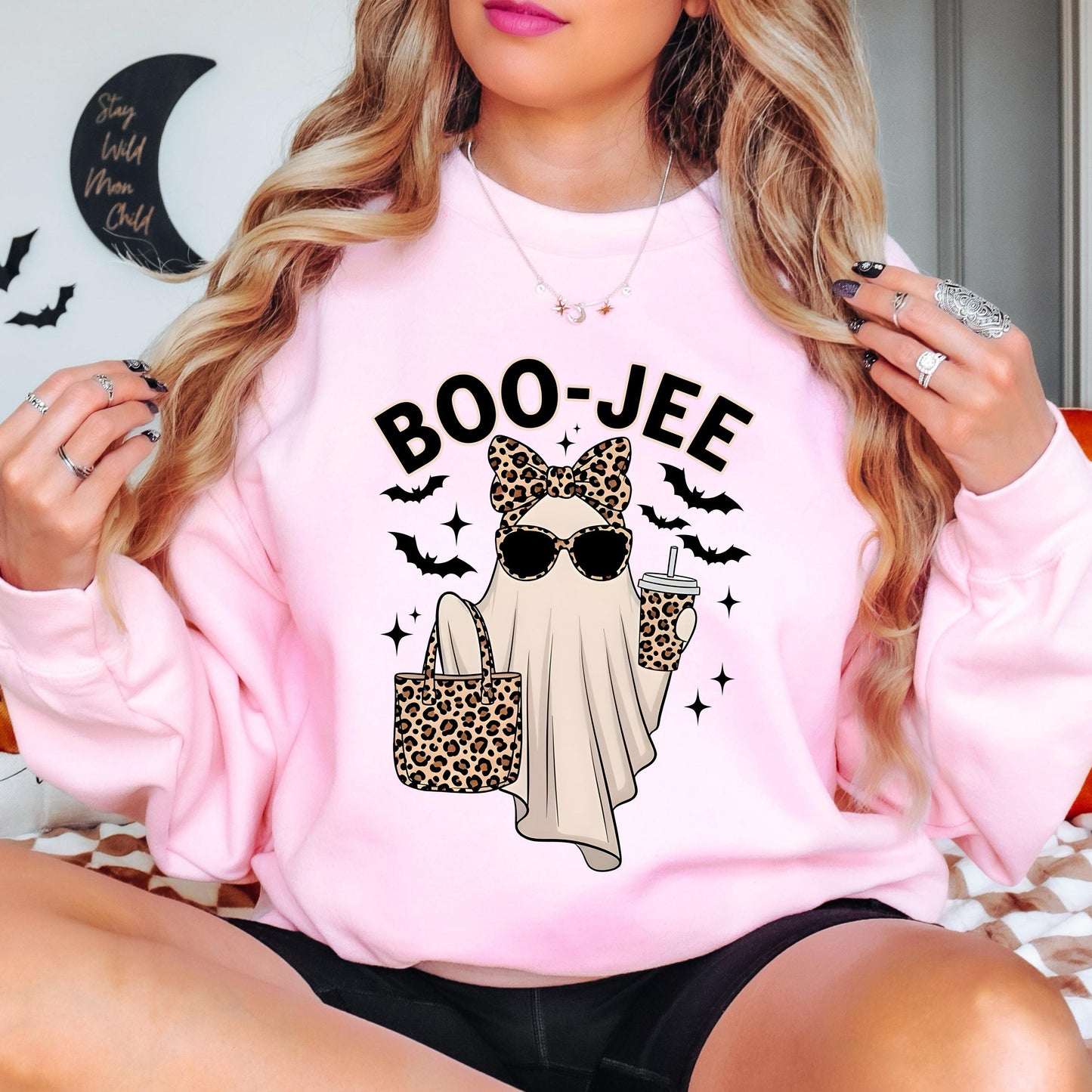 Boo Jee Halloween Sweatshirt, Cute Ghost Crewneck, Leopard Print Ghost Sweatshirt, Funny Spooky Season Pullover