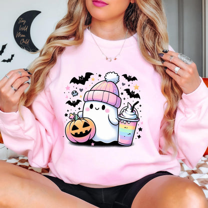 Cute Ghost Halloween Sweatshirt, Kawaii Ghost Crewneck, Pumpkin Ghost Sweatshirt, Cozy Fall Sweatshirt, Spooky Season Gift
