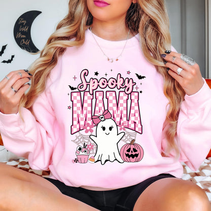 Spooky Mama Halloween Sweatshirt, Cute Ghost Crewneck, Pink Halloween Sweatshirt, Coquette Ghost Sweatshirt, Fall Gift