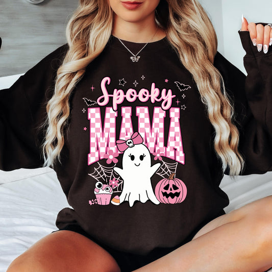 Spooky Mama Halloween Sweatshirt, Cute Ghost Crewneck, Pink Halloween Sweatshirt, Coquette Ghost Sweatshirt, Fall Gift