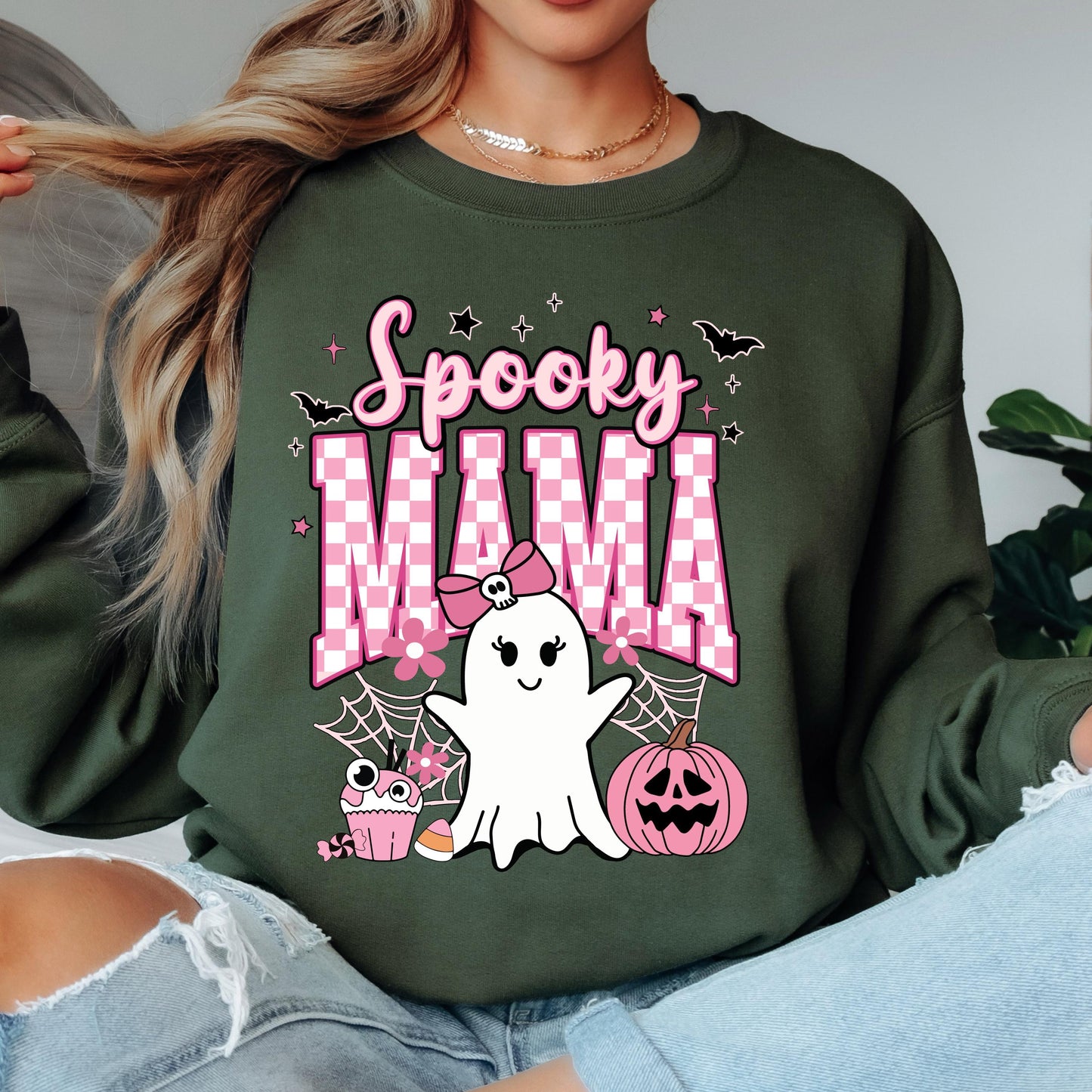 Spooky Mama Halloween Sweatshirt, Cute Ghost Crewneck, Pink Halloween Sweatshirt, Coquette Ghost Sweatshirt, Fall Gift