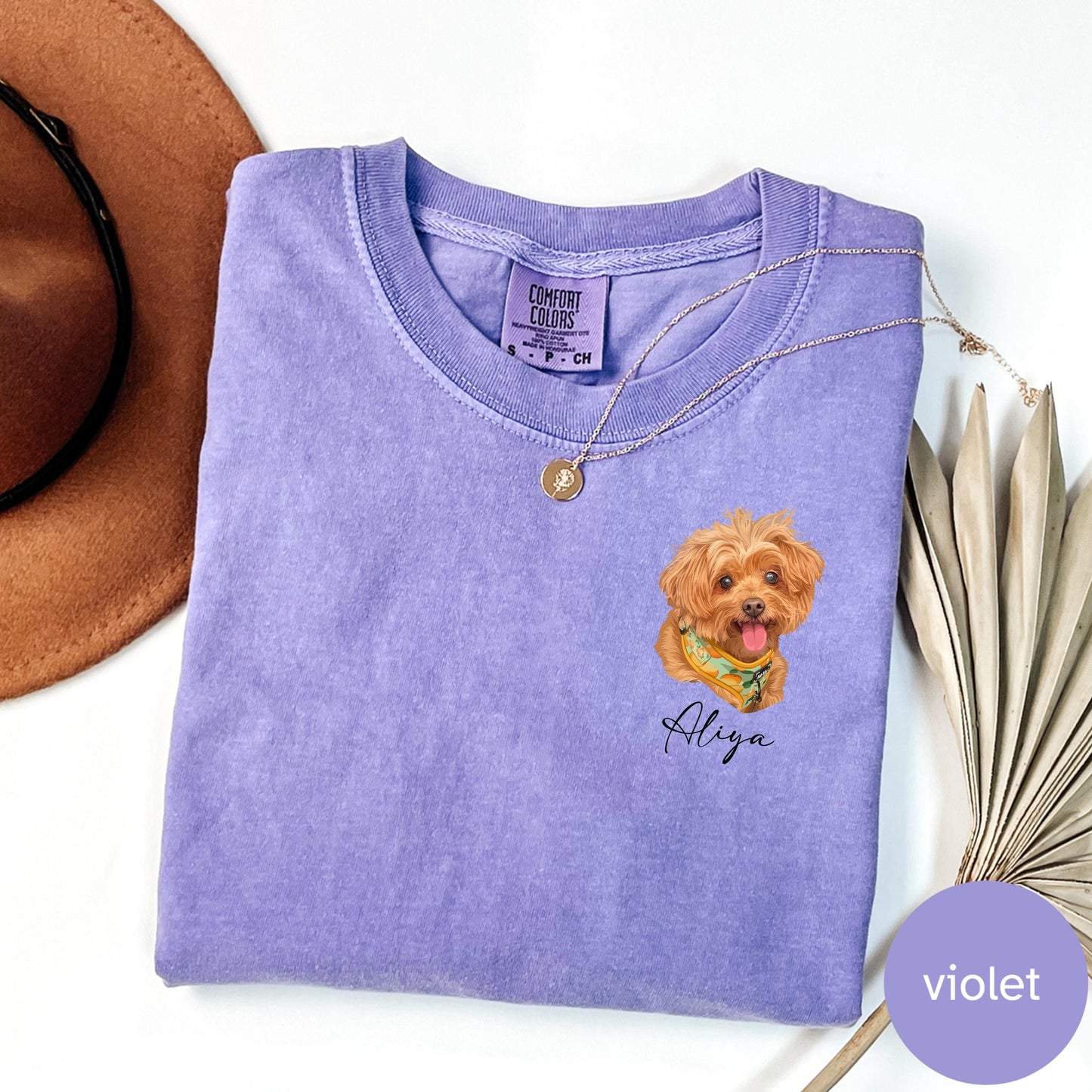 Custom Pet Portrait Comfort Colors Shirt, Hand-Drawn Dog Shirt, Personalized Cat Tee, Left Chest Pet Shirt, Custom Pet Gift