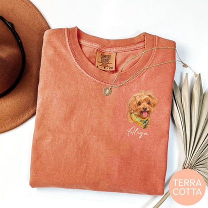Custom Pet Portrait Comfort Colors Shirt, Hand-Drawn Dog Shirt, Personalized Cat Tee, Left Chest Pet Shirt, Custom Pet Gift