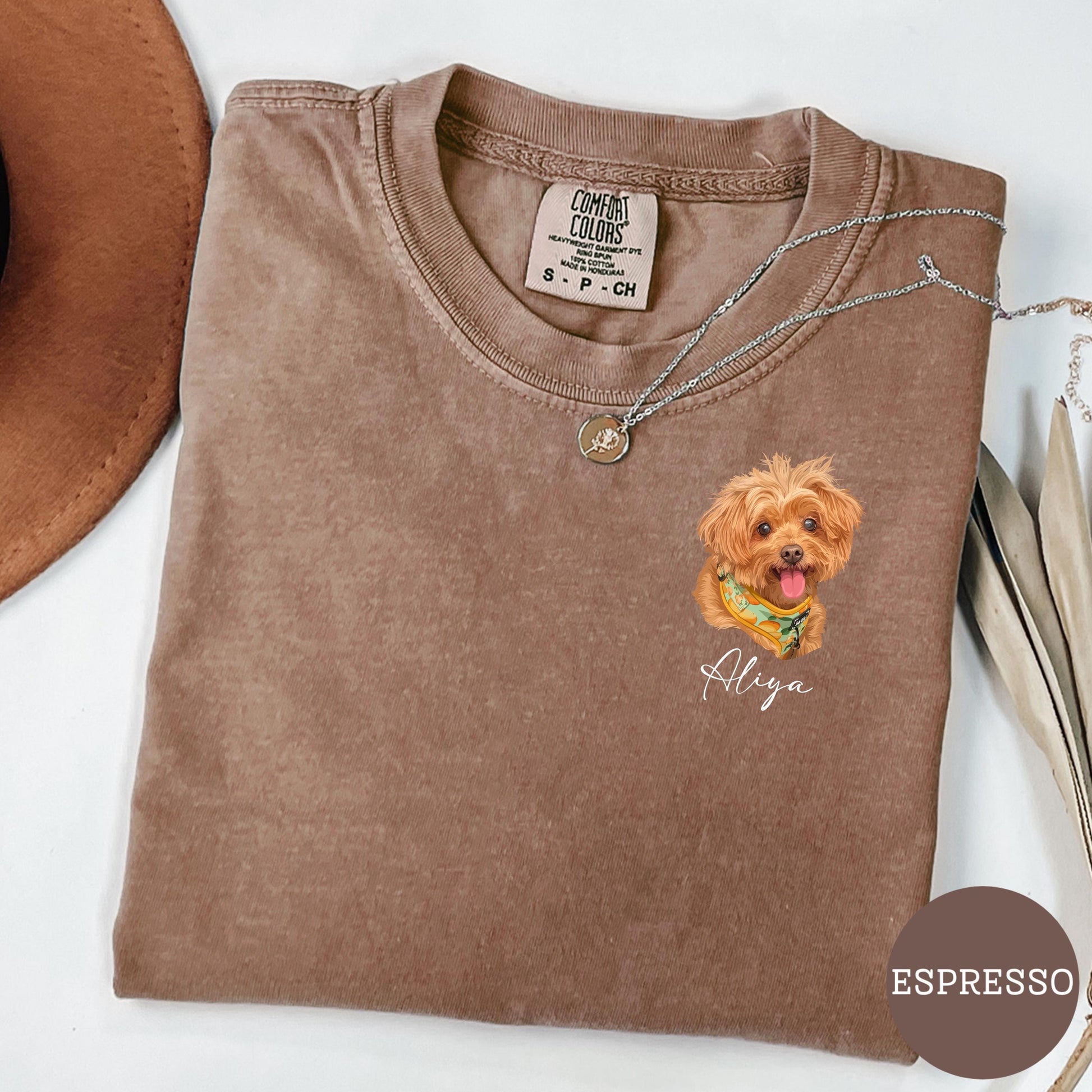 Custom Pet Portrait Comfort Colors Shirt, Hand-Drawn Dog Shirt, Personalized Cat Tee, Left Chest Pet Shirt, Custom Pet Gift