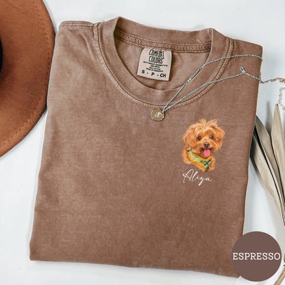 Custom Pet Portrait Comfort Colors Shirt, Hand-Drawn Dog Shirt, Personalized Cat Tee, Left Chest Pet Shirt, Custom Pet Gift