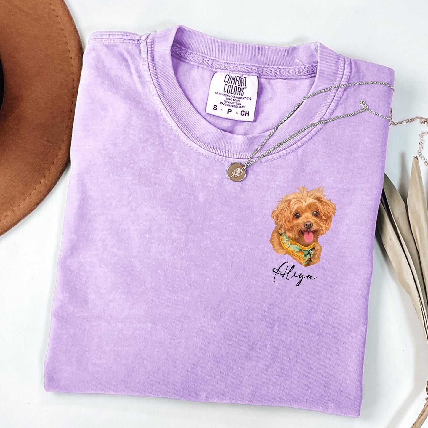 Custom Pet Portrait Comfort Colors Shirt, Hand-Drawn Dog Shirt, Personalized Cat Tee, Left Chest Pet Shirt, Custom Pet Gift