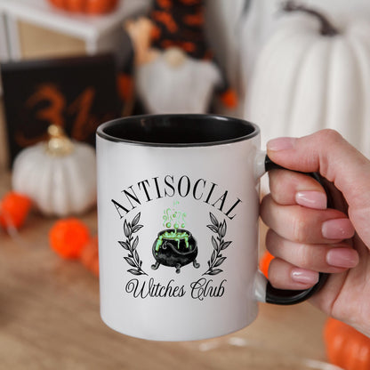 Antisocial Witches Club Coffee Mug, Funny Witch Mug, Halloween Coffee Cup, Ceramic Mug, 11 oz Mug, 15 oz Mug