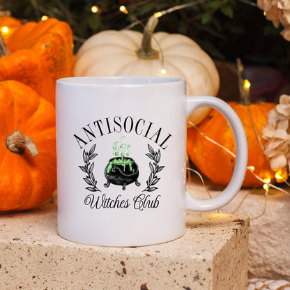 Antisocial Witches Club Coffee Mug, Funny Witch Mug, Halloween Coffee Cup, Ceramic Mug, 11 oz Mug, 15 oz Mug