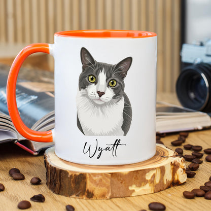 Custom Cat Portrait Coffee Mug, Hand-Drawn Cat Mug, Personalized Cat Mug, Custom Pet Mug, Ceramic Mug, 11 oz Mug, 15 oz Mug