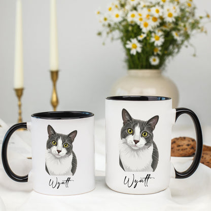 Custom Cat Portrait Coffee Mug, Hand-Drawn Cat Mug, Personalized Cat Mug, Custom Pet Mug, Ceramic Mug, 11 oz Mug, 15 oz Mug