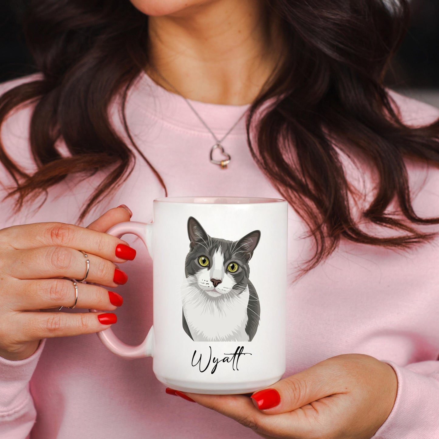 Custom Cat Portrait Coffee Mug, Hand-Drawn Cat Mug, Personalized Cat Mug, Custom Pet Mug, Ceramic Mug, 11 oz Mug, 15 oz Mug