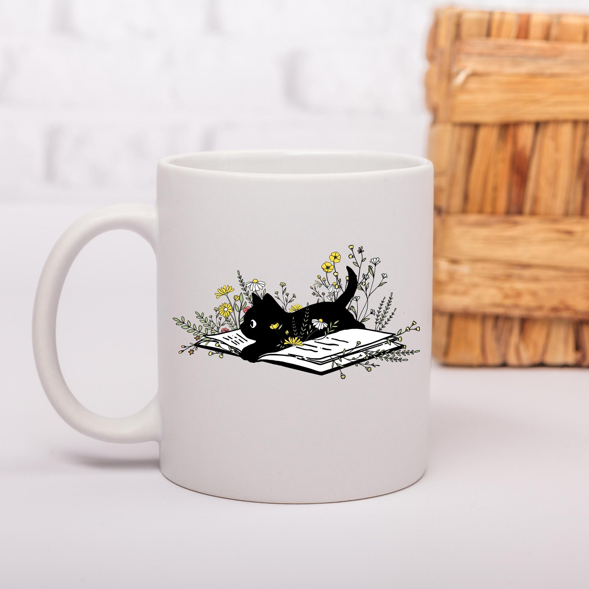 Black Cat Reading Coffee Mug, Book Lover Cat Mug, Reading Cat Coffee Cup, Cat Lover Mug, Ceramic Mug, 11 oz Mug, 15 oz Mug