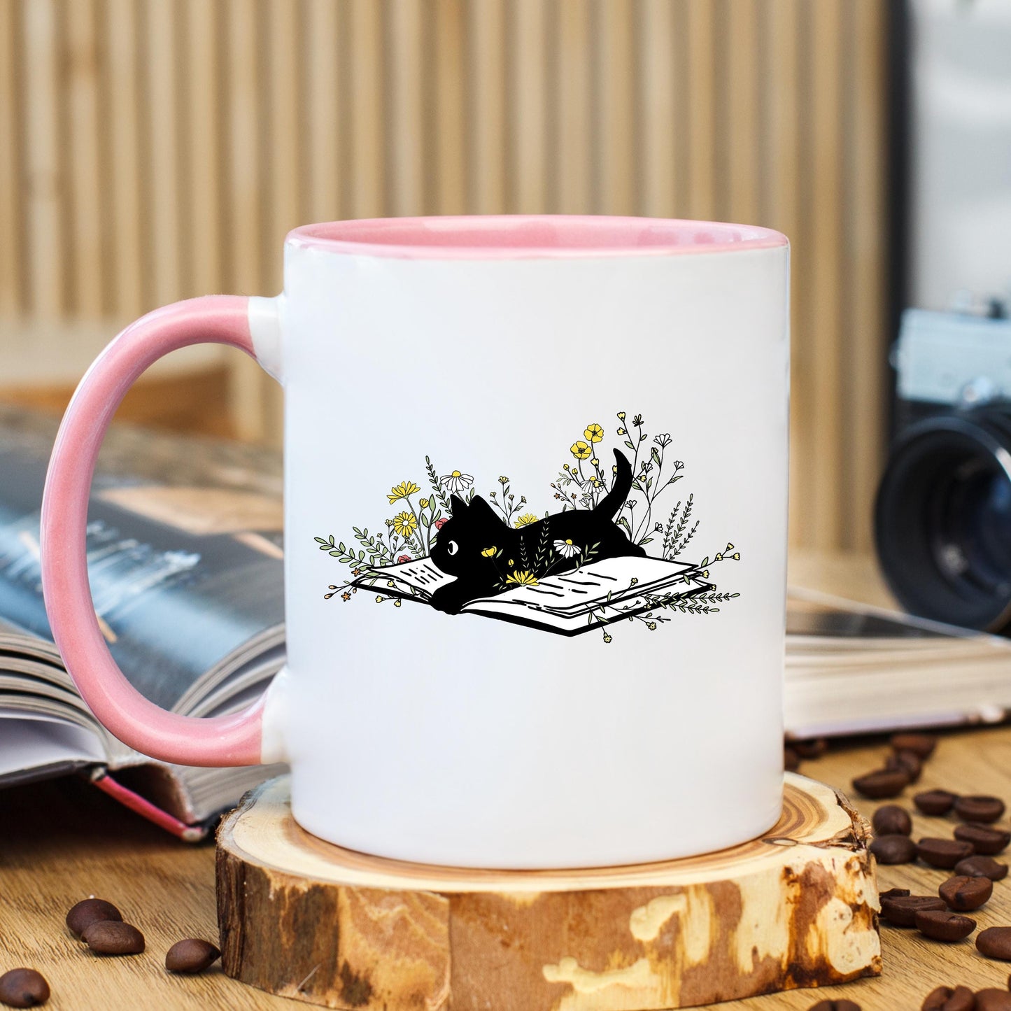 Black Cat Reading Coffee Mug, Book Lover Cat Mug, Reading Cat Coffee Cup, Cat Lover Mug, Ceramic Mug, 11 oz Mug, 15 oz Mug