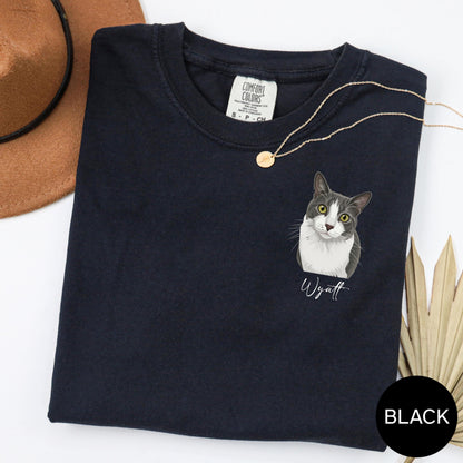 Custom Cat Portrait Shirt, Hand Drawn Cat Shirt, Personalized Cat T Shirt, Pet Portrait Tee, Comfort Colors Shirt, Cat Lover Gift