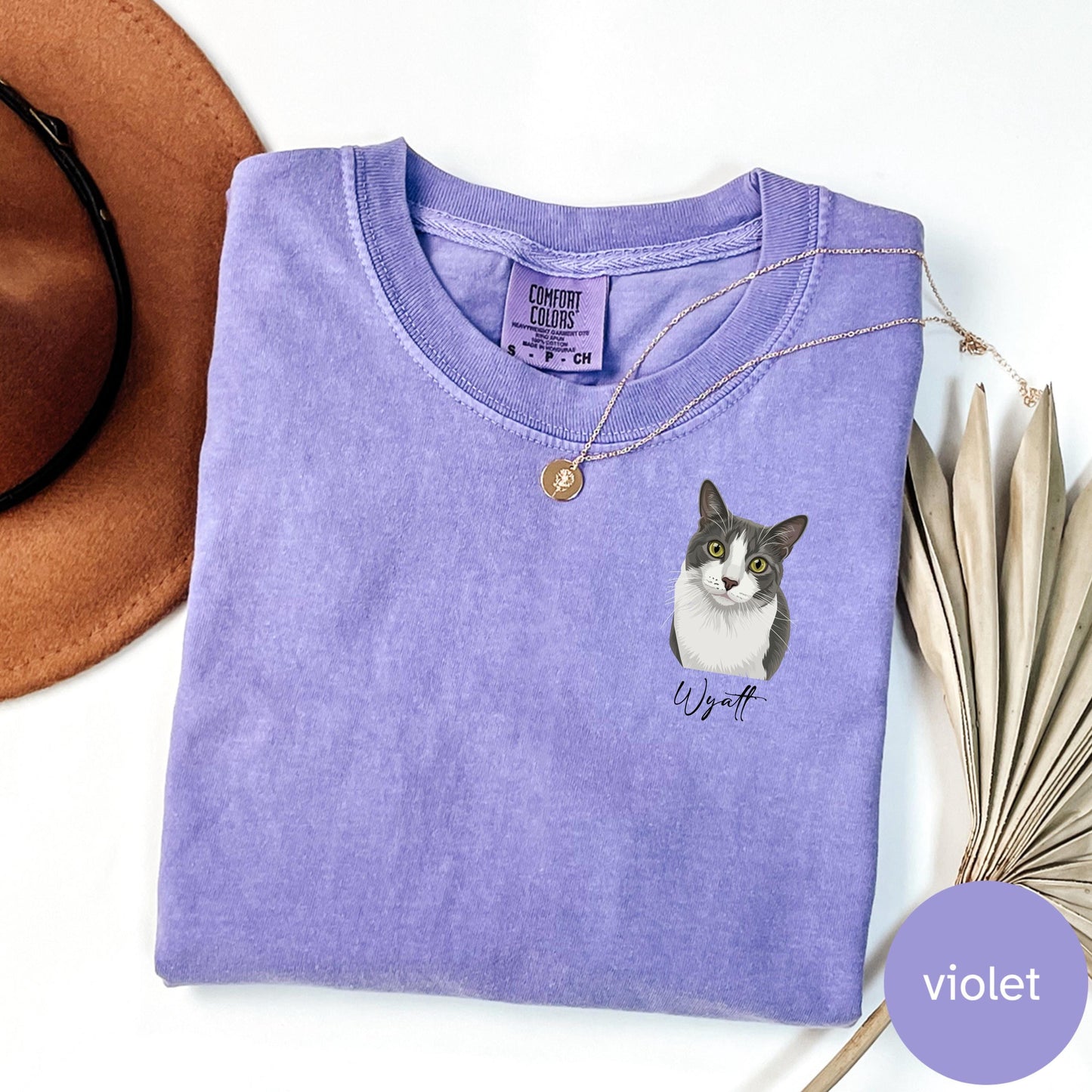 Custom Cat Portrait Shirt, Hand Drawn Cat Shirt, Personalized Cat T Shirt, Pet Portrait Tee, Comfort Colors Shirt, Cat Lover Gift
