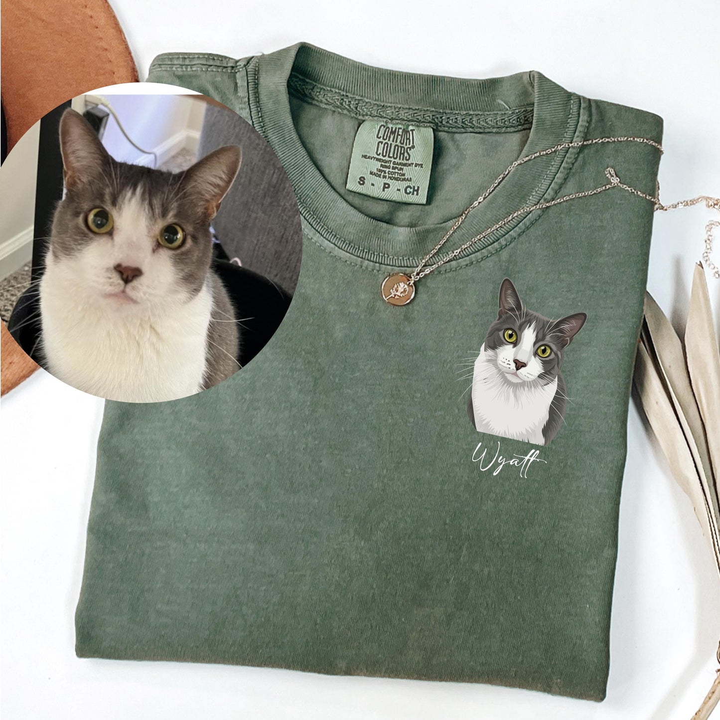Custom Cat Portrait Shirt, Hand Drawn Cat Shirt, Personalized Cat T Shirt, Pet Portrait Tee, Comfort Colors Shirt, Cat Lover Gift