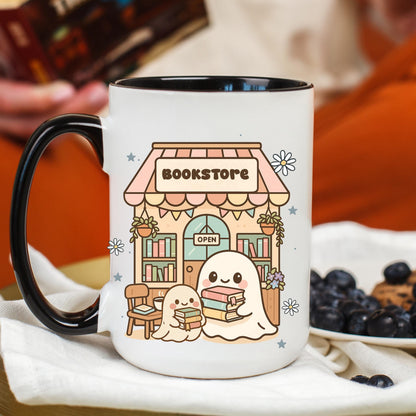 Cute Ghost Bookstore Coffee Mug, Book Lover Mug, Reading Coffee Cup, Bookstore Mug, Ceramic Mug, 11 oz Mug, 15 oz Mug