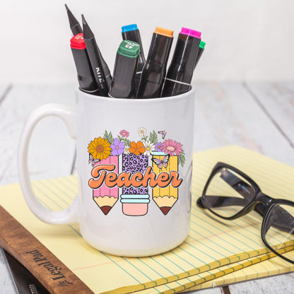 Teacher Coffee Mug, Teacher Appreciation Mug, Floral Teacher Gift, Teacher Coffee Cup, Ceramic Mug, 11 oz Mug, 15 oz Mug
