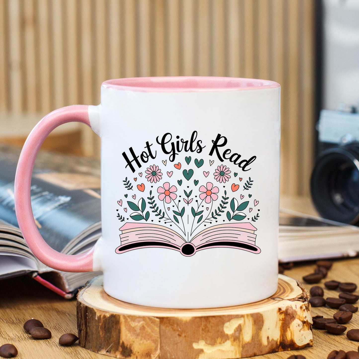 Hot Girls Read Mug, Book Lover Coffee Mug, Reader Coffee Cup, Bookworm Mug, Reading Mug, Book Club Mug, Pink Accent Mug