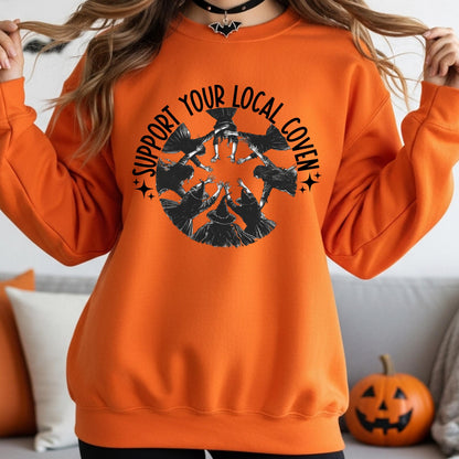 Support Your Local Coven Sweatshirt, Witch Circle Crewneck, Vintage Halloween Sweatshirt, Spooky Season Sweatshirt