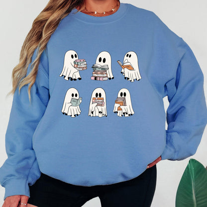 Ghost Book Lover Sweatshirt, Cute Reading Ghost Crewneck, Halloween Book Sweatshirt, Bookworm Graphic Sweatshirt
