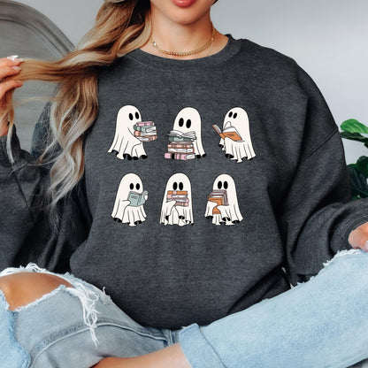 Ghost Book Lover Sweatshirt, Cute Reading Ghost Crewneck, Halloween Book Sweatshirt, Bookworm Graphic Sweatshirt