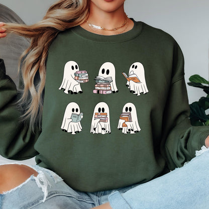 Ghost Book Lover Sweatshirt, Cute Reading Ghost Crewneck, Halloween Book Sweatshirt, Bookworm Graphic Sweatshirt
